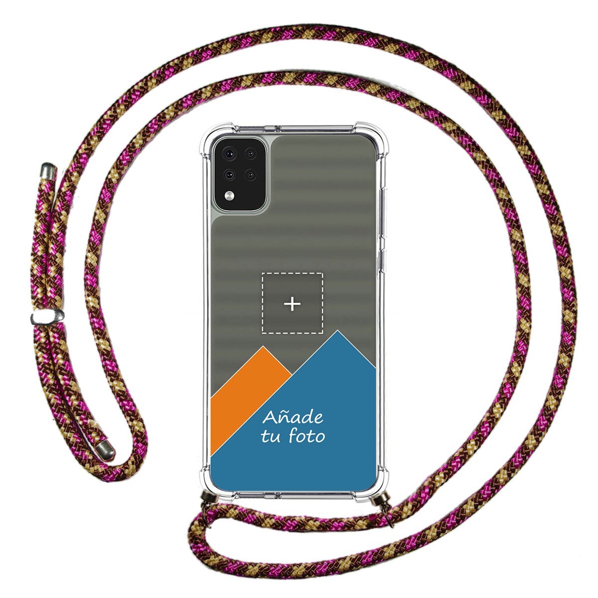 Personaliza tu Funda Colgante Transparente para Lg K42 con Cordon Rosa / Dorado Dibujo Personalizada