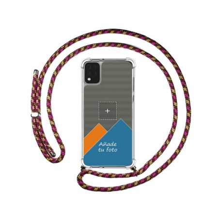Personaliza tu Funda Colgante Transparente para Lg K42 con Cordon Rosa / Dorado Dibujo Personalizada