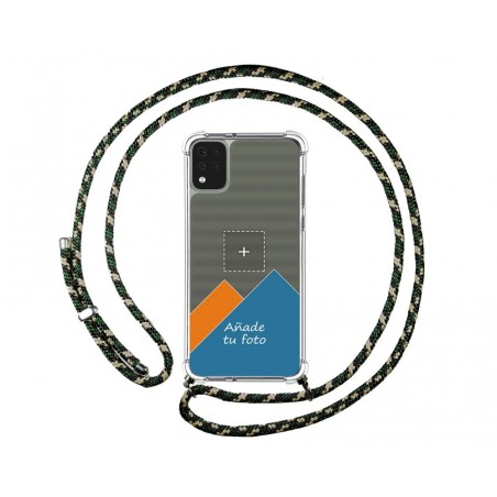 Personaliza tu Funda Colgante Transparente para Lg K42 con Cordon Verde / Dorado Dibujo Personalizada