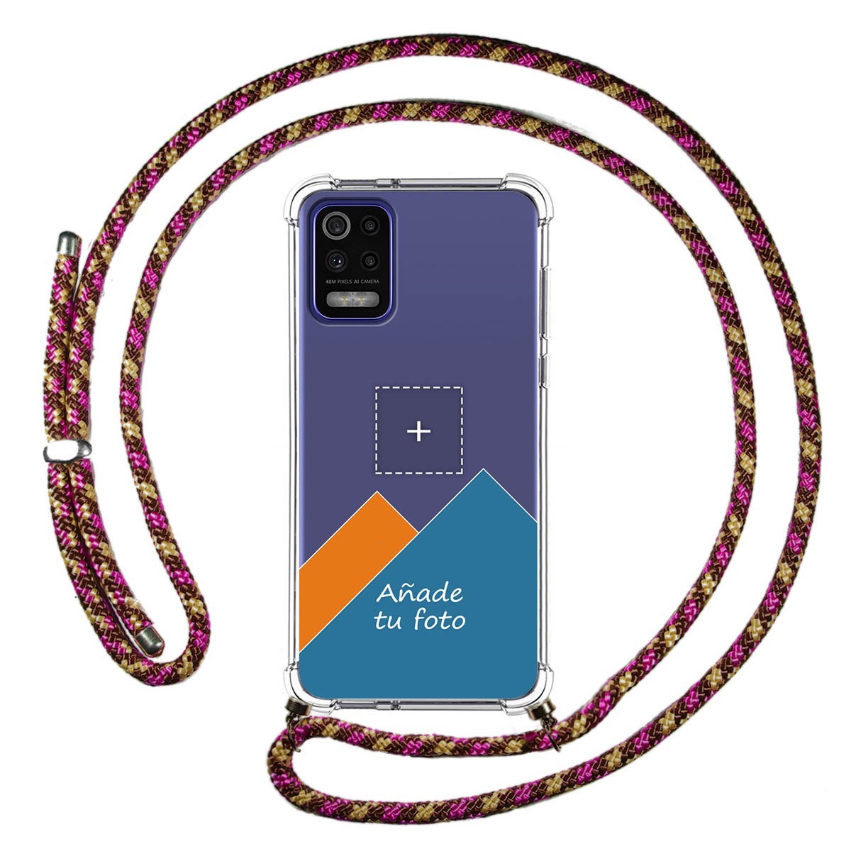 Personaliza tu Funda Colgante Transparente para Lg K52 con Cordon Rosa / Dorado Dibujo Personalizada