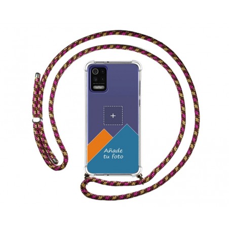 Personaliza tu Funda Colgante Transparente para Lg K52 con Cordon Rosa / Dorado Dibujo Personalizada
