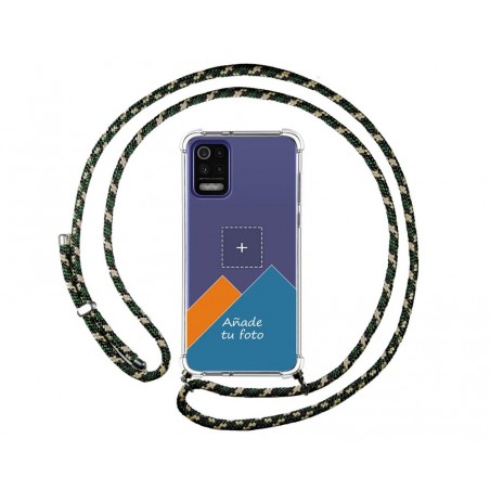 Personaliza tu Funda Colgante Transparente para Lg K52 con Cordon Verde / Dorado Dibujo Personalizada