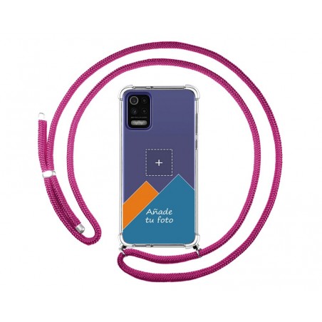 Personaliza tu Funda Colgante Transparente para Lg K52 con Cordon Rosa Fucsia Dibujo Personalizada