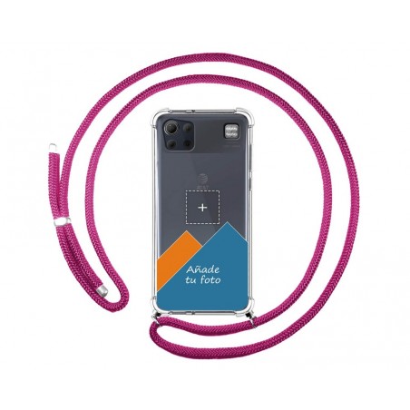 Personaliza tu Funda Colgante Transparente para Lg K92 5G con Cordon Rosa Fucsia Dibujo Personalizada