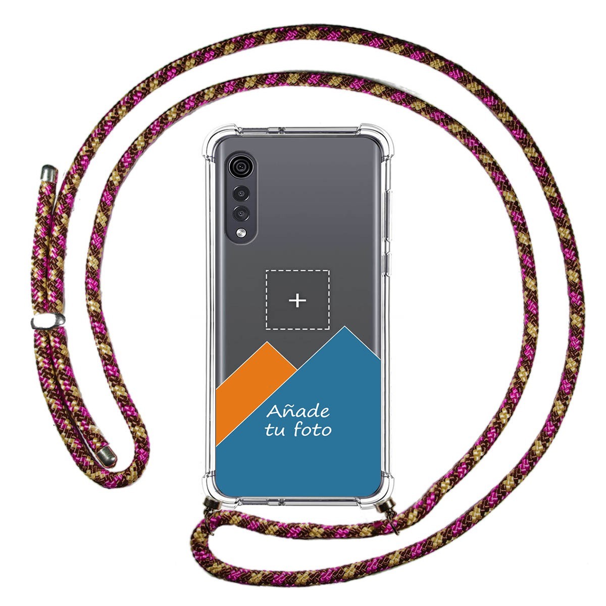 Personaliza tu Funda Colgante Transparente para Lg Velvet 5G con Cordon Rosa / Dorado Dibujo Personalizada