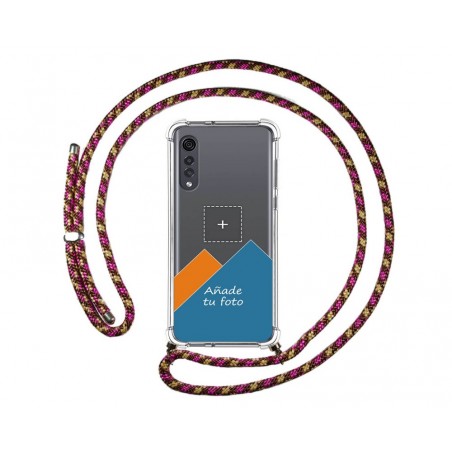 Personaliza tu Funda Colgante Transparente para Lg Velvet 5G con Cordon Rosa / Dorado Dibujo Personalizada