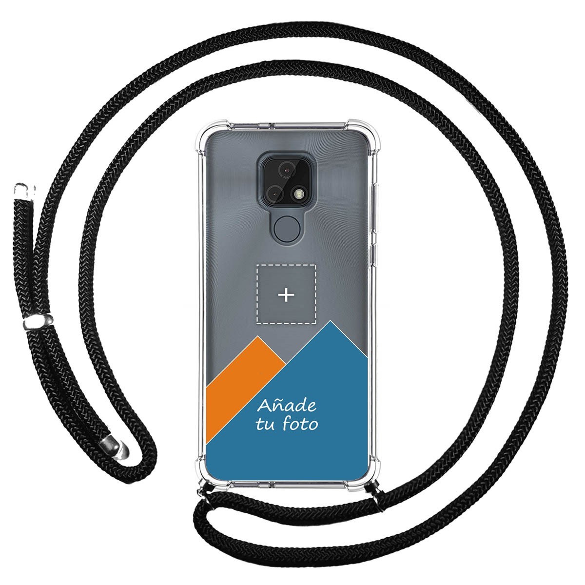 Personaliza tu Funda Colgante Transparente para Motorola Moto E7 con Cordon Negro Dibujo Personalizada