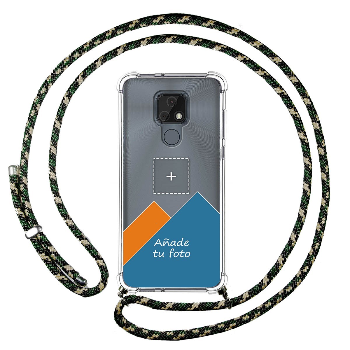 Personaliza tu Funda Colgante Transparente para Motorola Moto E7 con Cordon Verde / Dorado Dibujo Personalizada