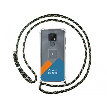 Personaliza tu Funda Colgante Transparente para Motorola Moto E7 con Cordon Verde / Dorado Dibujo Personalizada