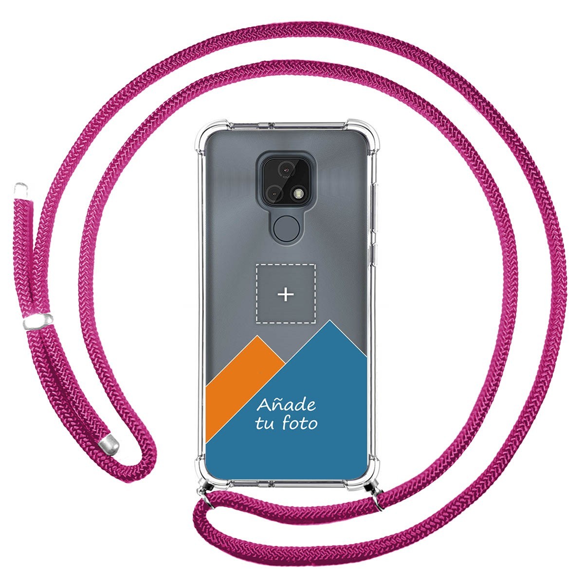 Personaliza tu Funda Colgante Transparente para Motorola Moto E7 con Cordon Rosa Fucsia Dibujo Personalizada