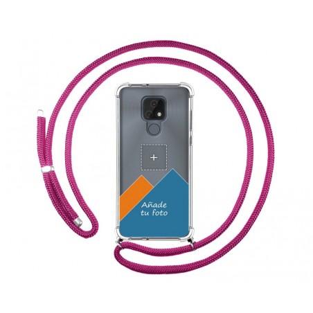 Personaliza tu Funda Colgante Transparente para Motorola Moto E7 con Cordon Rosa Fucsia Dibujo Personalizada