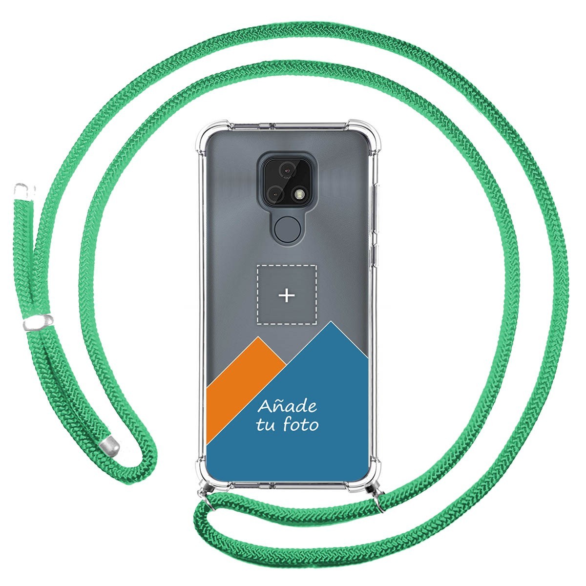Personaliza tu Funda Colgante Transparente para Motorola Moto E7 con Cordon Verde Agua Dibujo Personalizada