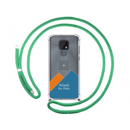 Personaliza tu Funda Colgante Transparente para Motorola Moto E7 con Cordon Verde Agua Dibujo Personalizada