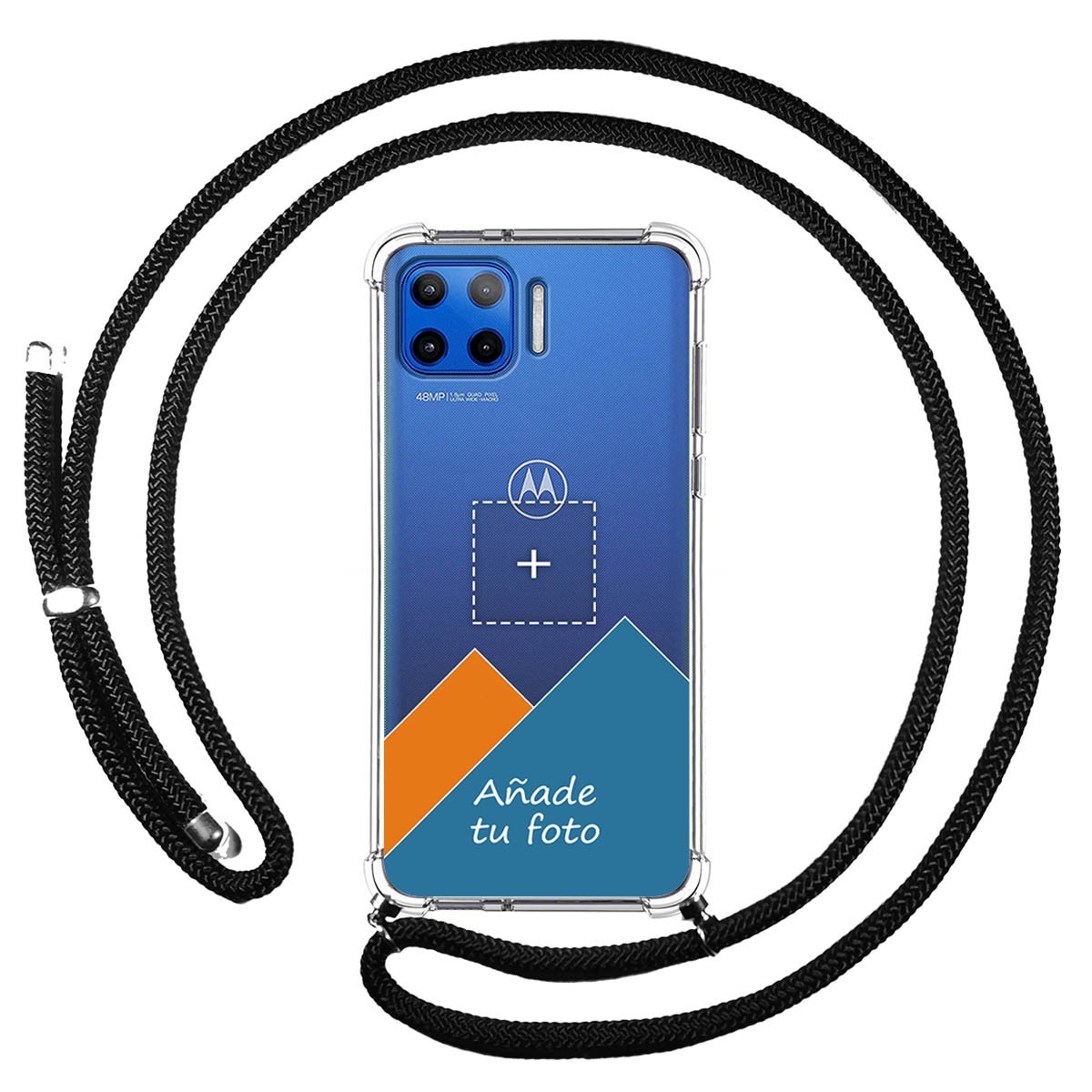 Personaliza tu Funda Colgante Transparente para Motorola Moto G 5G Plus con Cordon Negro Dibujo Personalizada