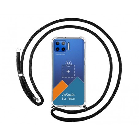 Personaliza tu Funda Colgante Transparente para Motorola Moto G 5G Plus con Cordon Negro Dibujo Personalizada