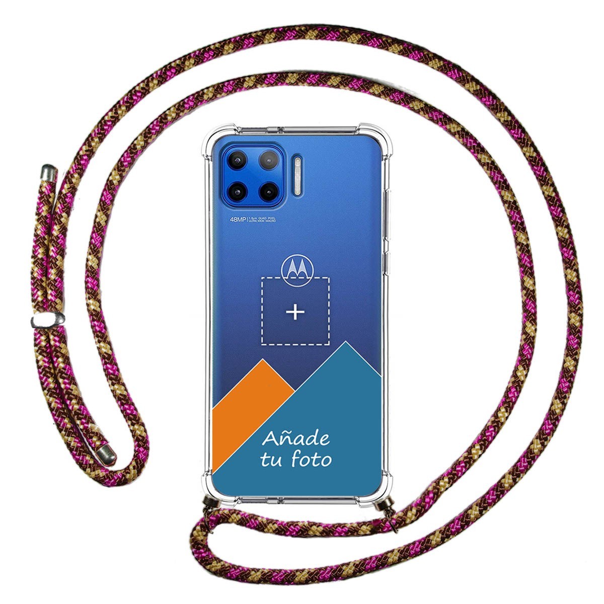 Personaliza tu Funda Colgante Transparente para Motorola Moto G 5G Plus con Cordon Rosa / Dorado Dibujo Personalizada
