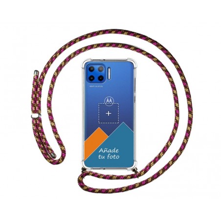 Personaliza tu Funda Colgante Transparente para Motorola Moto G 5G Plus con Cordon Rosa / Dorado Dibujo Personalizada