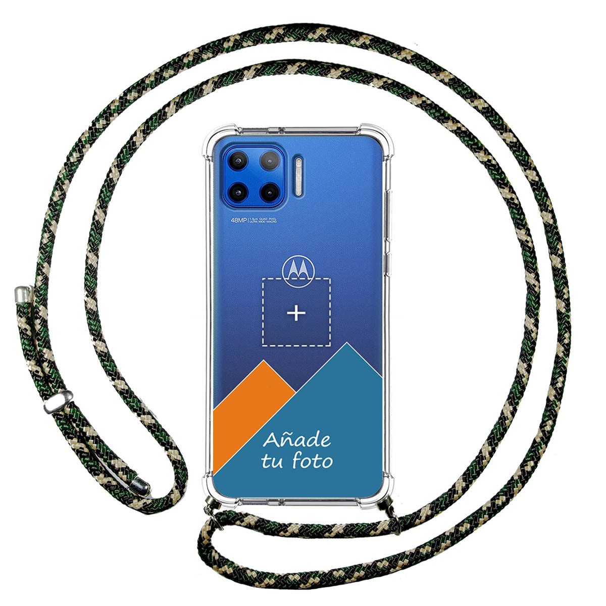 Personaliza tu Funda Colgante Transparente para Motorola Moto G 5G Plus con Cordon Verde / Dorado Dibujo Personalizada