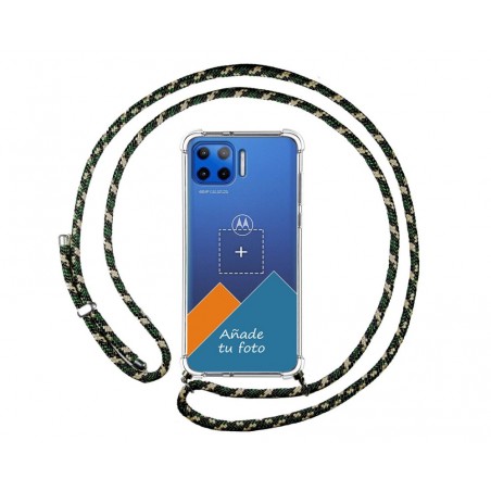 Personaliza tu Funda Colgante Transparente para Motorola Moto G 5G Plus con Cordon Verde / Dorado Dibujo Personalizada