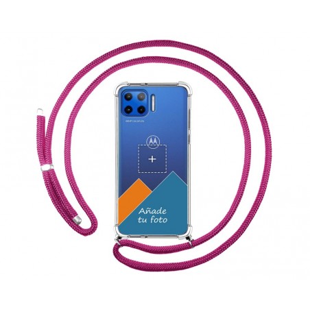 Personaliza tu Funda Colgante Transparente para Motorola Moto G 5G Plus con Cordon Rosa Fucsia Dibujo Personalizada