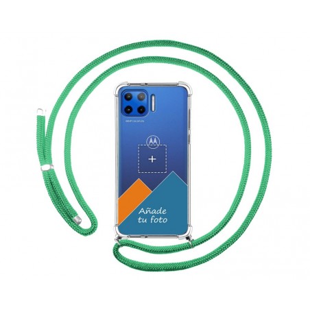 Personaliza tu Funda Colgante Transparente para Motorola Moto G 5G Plus con Cordon Verde Agua Dibujo Personalizada