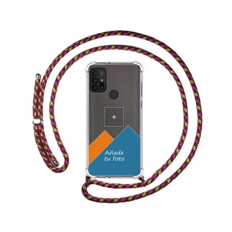 Personaliza tu Funda Colgante Transparente para Motorola Moto G10 / G20 / G30 con Cordon Rosa / Dorado Dibujo Personalizada