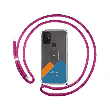 Personaliza tu Funda Colgante Transparente para Motorola Moto G10 / G20 / G30 con Cordon Rosa Fucsia Dibujo Personalizada