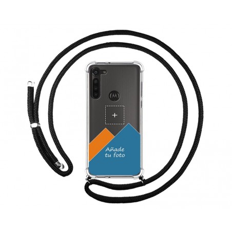 Personaliza tu Funda Colgante Transparente para Motorola Moto G8 Power con Cordon Negro Dibujo Personalizada