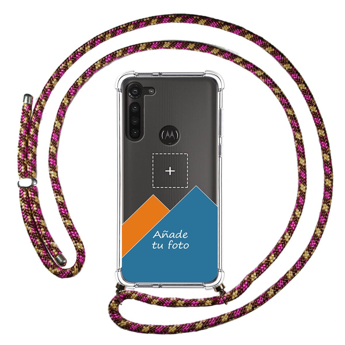 Personaliza tu Funda Colgante Transparente para Motorola Moto G8 Power con Cordon Rosa / Dorado Dibujo Personalizada