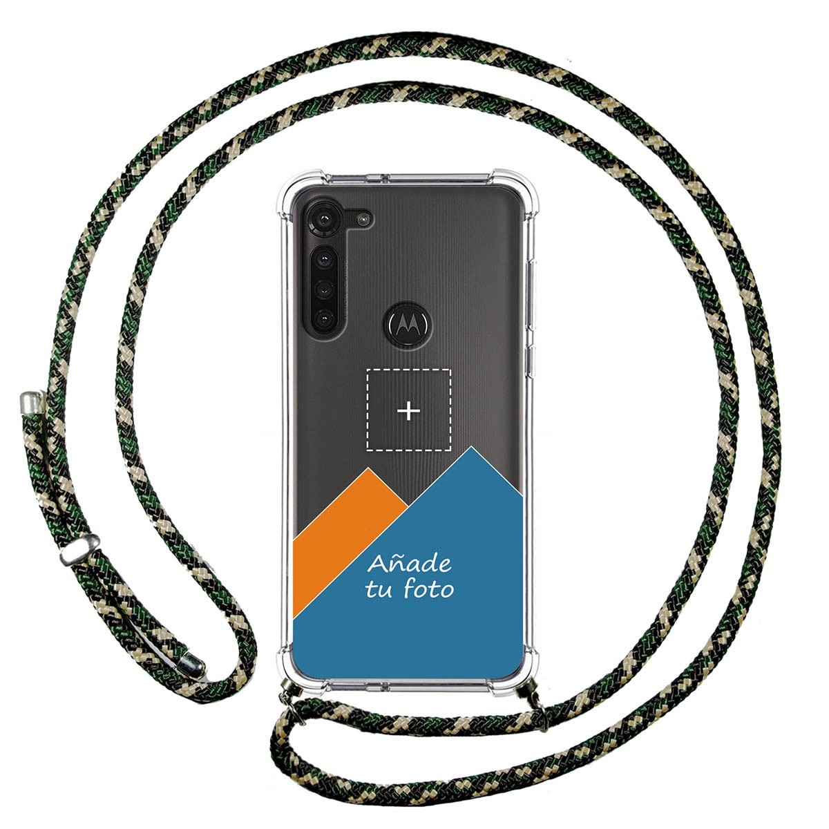 Personaliza tu Funda Colgante Transparente para Motorola Moto G8 Power con Cordon Verde / Dorado Dibujo Personalizada