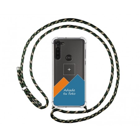 Personaliza tu Funda Colgante Transparente para Motorola Moto G8 Power con Cordon Verde / Dorado Dibujo Personalizada