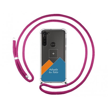 Personaliza tu Funda Colgante Transparente para Motorola Moto G8 Power con Cordon Rosa Fucsia Dibujo Personalizada