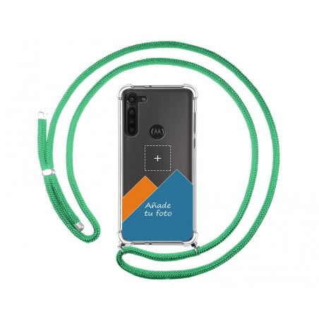 Personaliza tu Funda Colgante Transparente para Motorola Moto G8 Power con Cordon Verde Agua Dibujo Personalizada