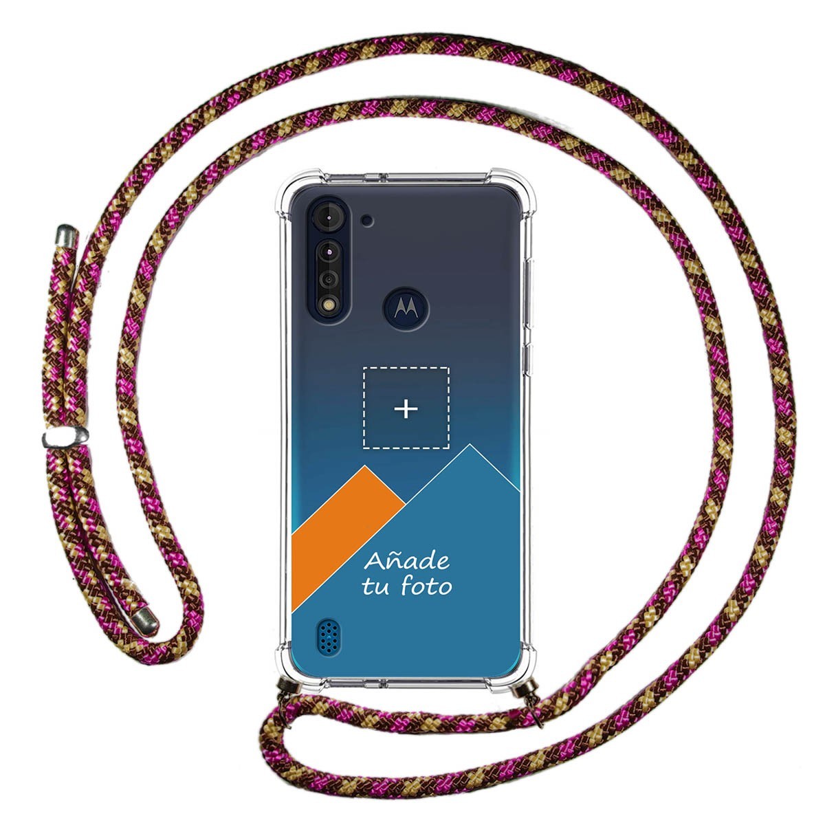 Personaliza tu Funda Colgante Transparente para Motorola Moto G8 Power Lite con Cordon Rosa / Dorado Dibujo Personalizada