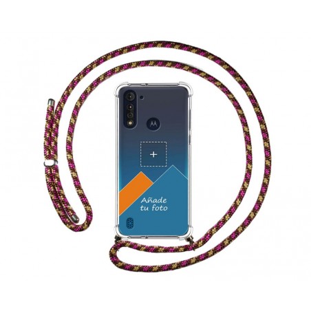 Personaliza tu Funda Colgante Transparente para Motorola Moto G8 Power Lite con Cordon Rosa / Dorado Dibujo Personalizada