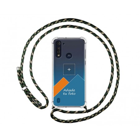 Personaliza tu Funda Colgante Transparente para Motorola Moto G8 Power Lite con Cordon Verde / Dorado Dibujo Personalizada