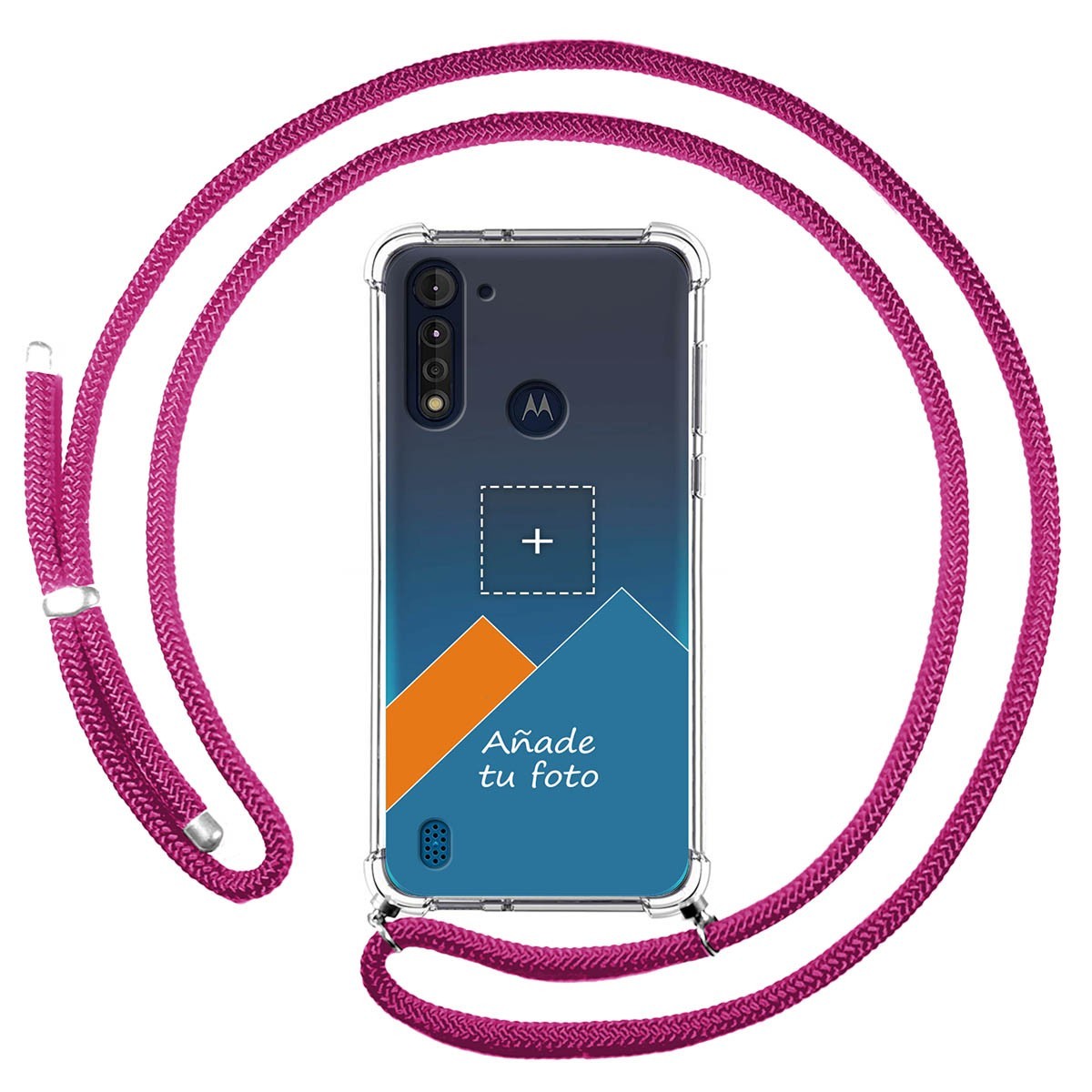 Personaliza tu Funda Colgante Transparente para Motorola Moto G8 Power Lite con Cordon Rosa Fucsia Dibujo Personalizada