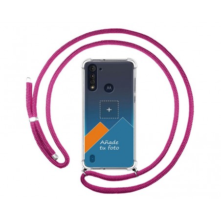 Personaliza tu Funda Colgante Transparente para Motorola Moto G8 Power Lite con Cordon Rosa Fucsia Dibujo Personalizada