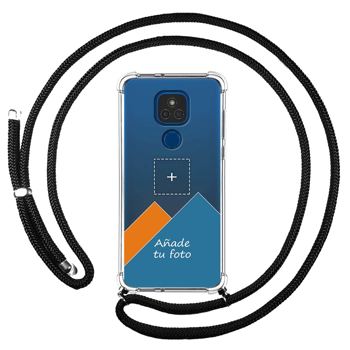 Personaliza tu Funda Colgante Transparente para Motorola Moto G9 Play / E7 Plus con Cordon Negro Dibujo Personalizada