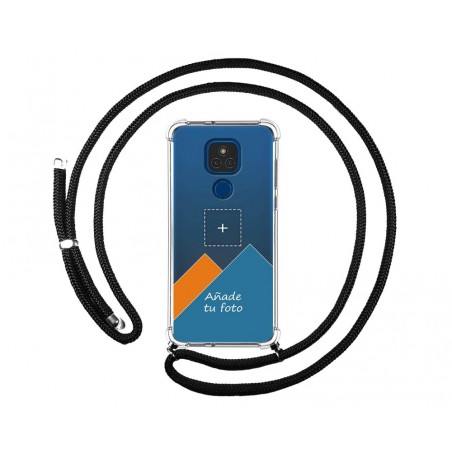 Personaliza tu Funda Colgante Transparente para Motorola Moto G9 Play / E7 Plus con Cordon Negro Dibujo Personalizada