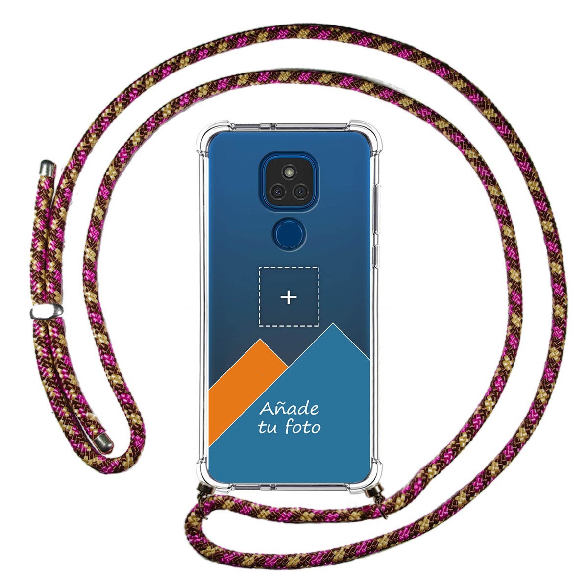 Personaliza tu Funda Colgante Transparente para Motorola Moto G9 Play / E7 Plus con Cordon Rosa / Dorado Dibujo Personalizada