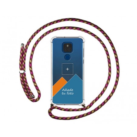 Personaliza tu Funda Colgante Transparente para Motorola Moto G9 Play / E7 Plus con Cordon Rosa / Dorado Dibujo Personalizada