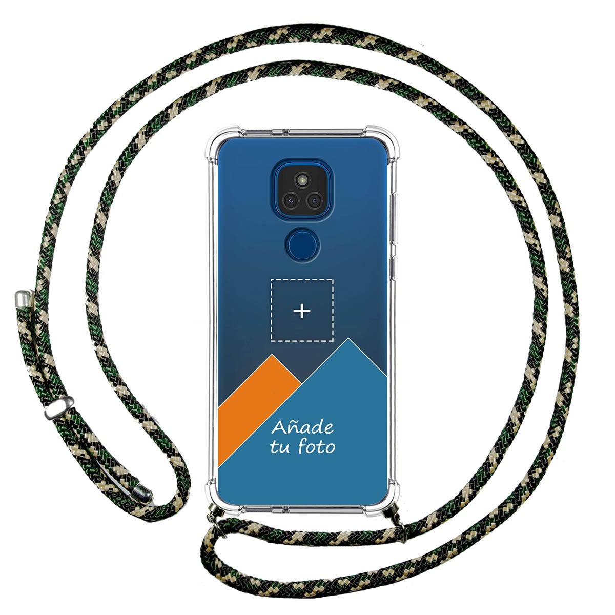 Personaliza tu Funda Colgante Transparente para Motorola Moto G9 Play / E7 Plus con Cordon Verde / Dorado Dibujo Personalizada