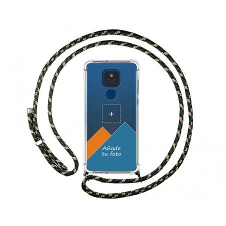 Personaliza tu Funda Colgante Transparente para Motorola Moto G9 Play / E7 Plus con Cordon Verde / Dorado Dibujo Personalizada