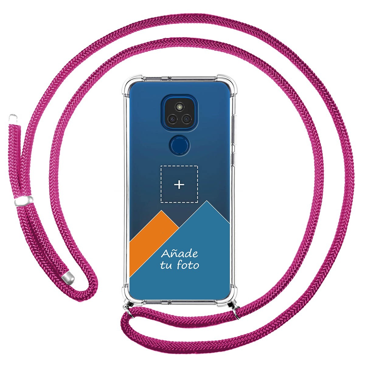 Personaliza tu Funda Colgante Transparente para Motorola Moto G9 Play / E7 Plus con Cordon Rosa Fucsia Dibujo Personalizada