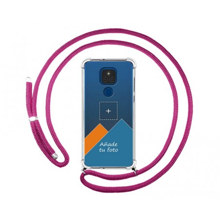 Personaliza tu Funda Colgante Transparente para Motorola Moto G9 Play / E7 Plus con Cordon Rosa Fucsia Dibujo Personalizada