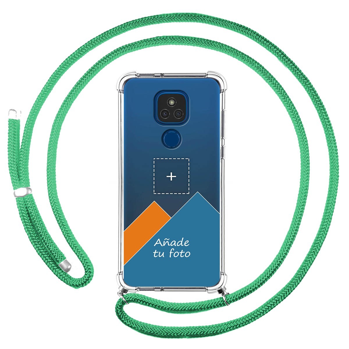 Personaliza tu Funda Colgante Transparente para Motorola Moto G9 Play / E7 Plus con Cordon Verde Agua Dibujo Personalizada