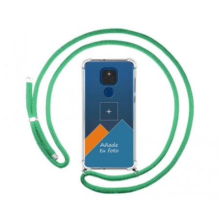 Personaliza tu Funda Colgante Transparente para Motorola Moto G9 Play / E7 Plus con Cordon Verde Agua Dibujo Personalizada