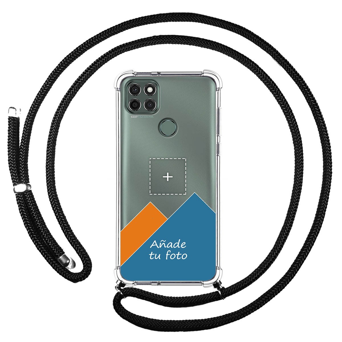 Personaliza tu Funda Colgante Transparente para Motorola Moto G9 Power con Cordon Negro Dibujo Personalizada