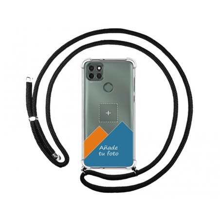 Personaliza tu Funda Colgante Transparente para Motorola Moto G9 Power con Cordon Negro Dibujo Personalizada